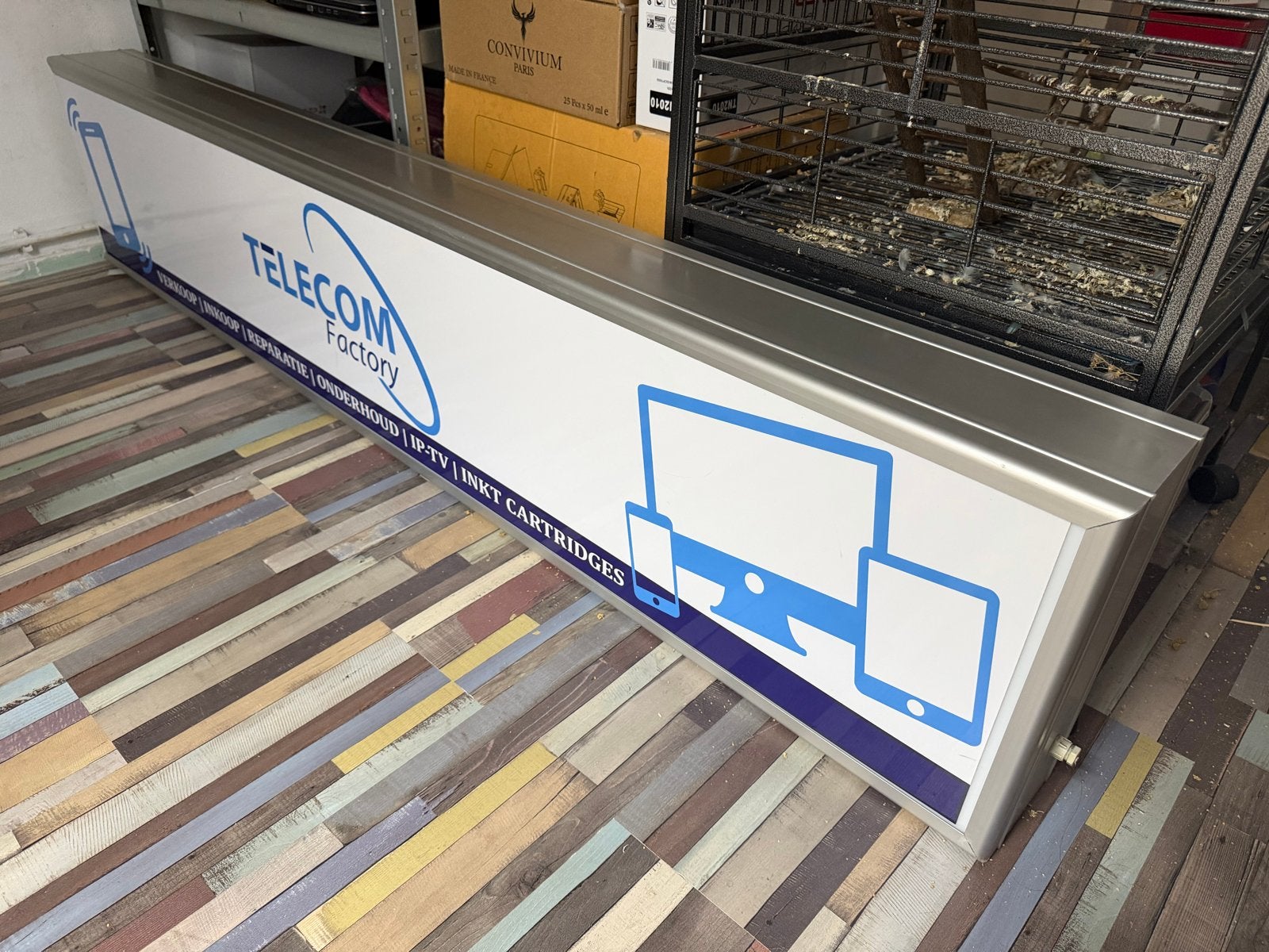 RVS Reclamebord met verlichting - 200x41x10 cm - Topstaat!, Ophalen of Verzenden