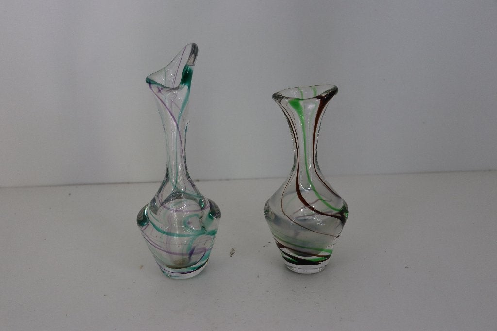 Set van 2 unieke mondgeblazen glazen vaasjes / solifleurs, Ophalen of Verzenden