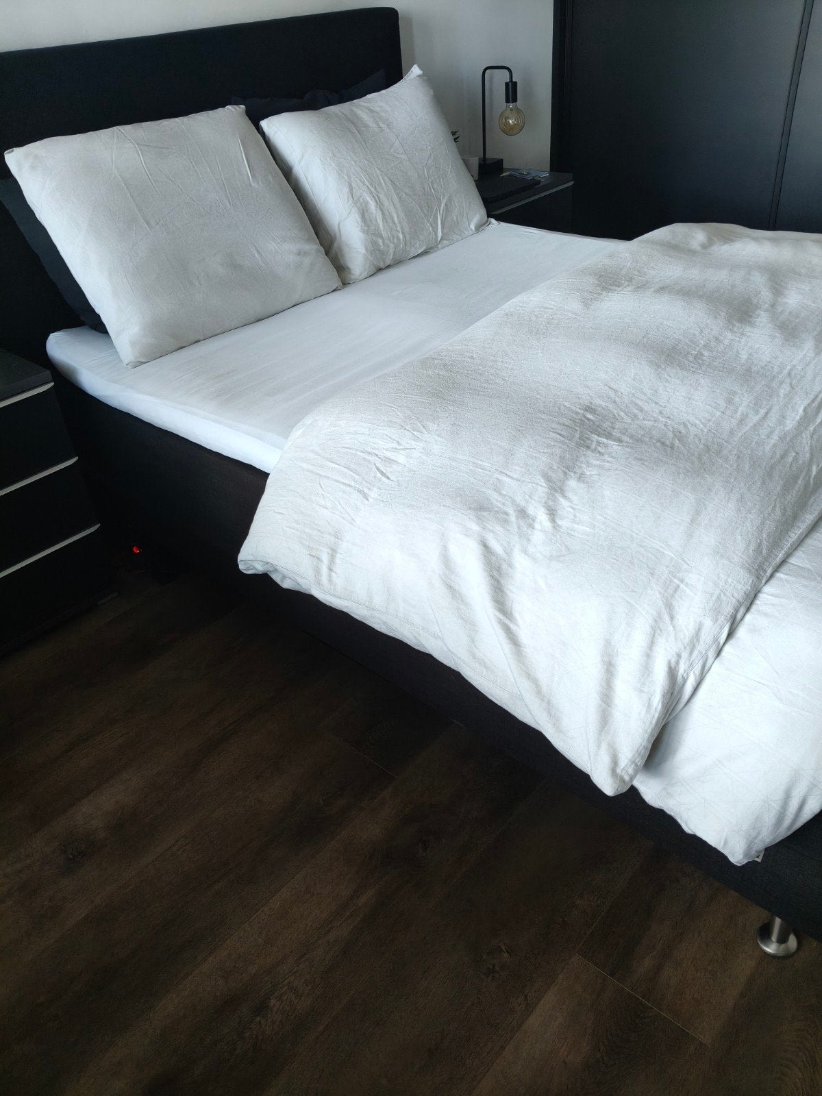 Carresse Boxspring 140x200 cm met hoofdbord en matrassen, Ophalen, Overige materialen, Gebruikt, Zwart