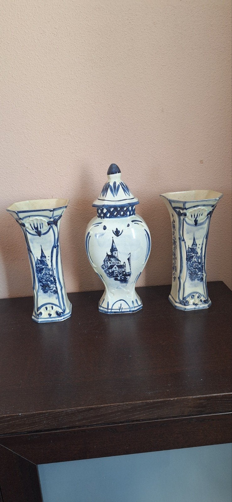 Prachtige 3-delige Delft Blauw kast set - Handgeschilderd, Antiek en Kunst, Ophalen of Verzenden