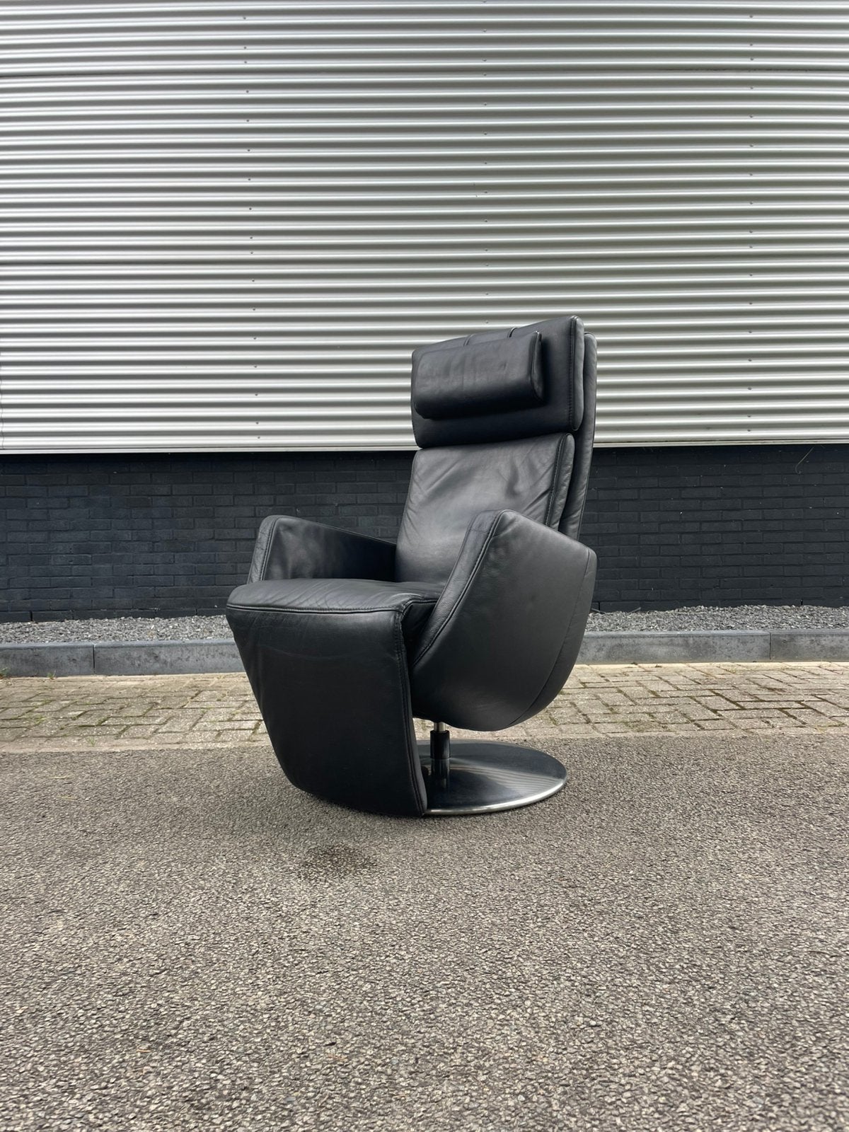 Nette zwarte leren relax fauteuil / relax stoel Large, Huis en Inrichting, Fauteuils, Ophalen, Gebruikt, Minder dan 75 cm, A