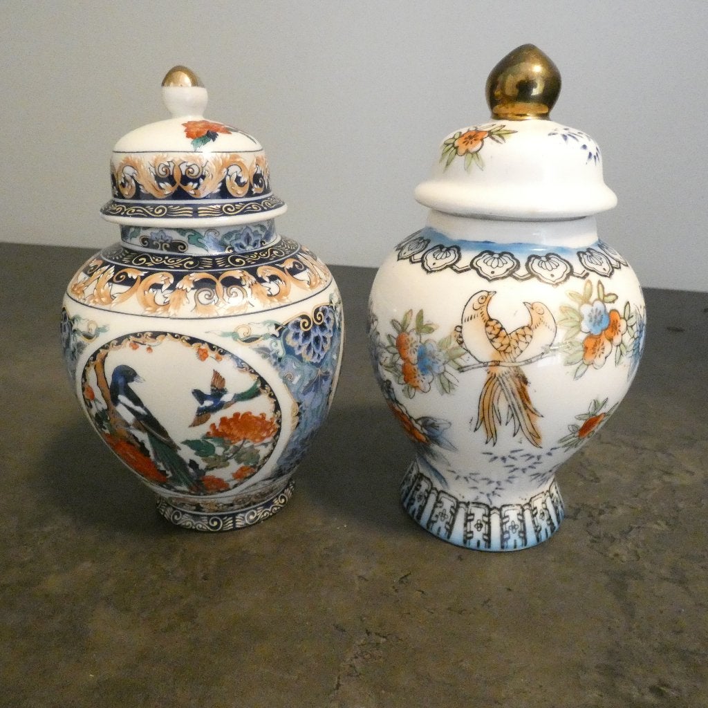 2x gemberpot met vogel- en bloemmotief [1674], Antiek en Kunst, Ophalen of Verzenden