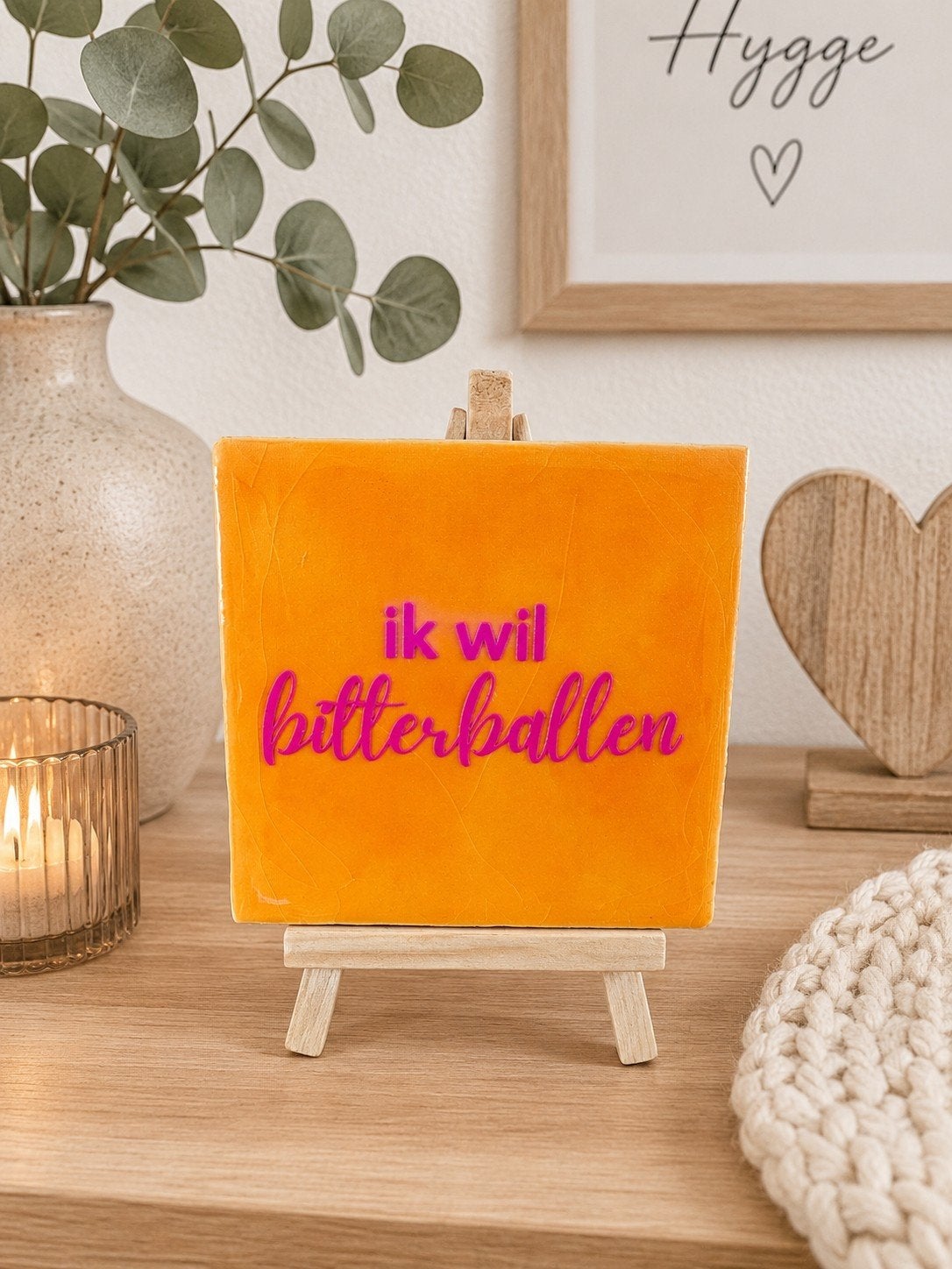 TEGELMEISJE NIEUW Teksttegeltje "ik wil bitterballen" 10x10, Overige stijlen, Nieuw, Ophalen of Verzenden, Oranje