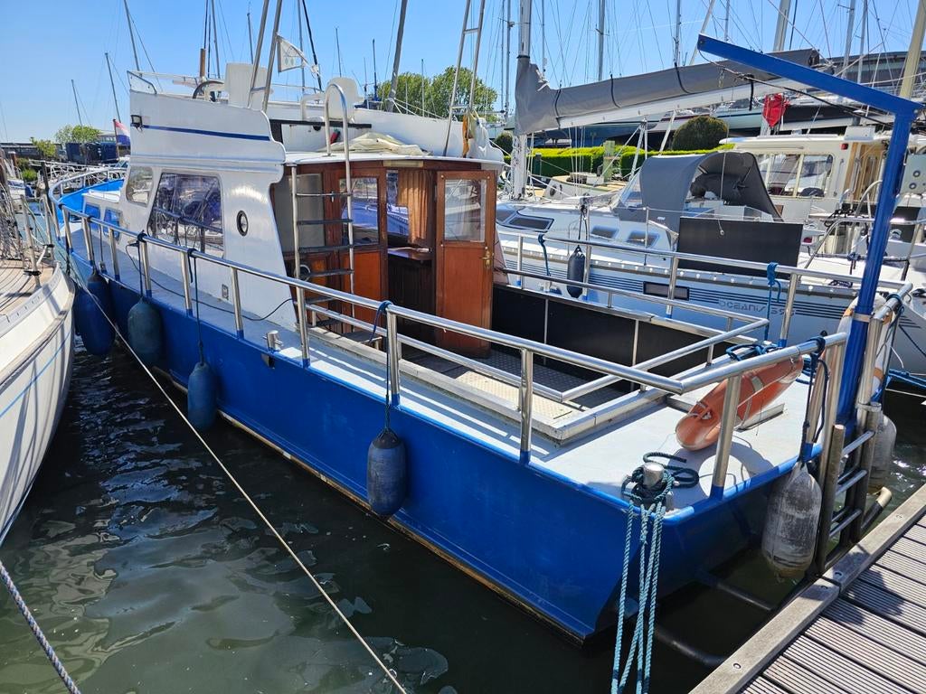 Stalen motorjacht 12.5 x 3.5 Daf 575 flybridge boegschroef, Ophalen, Gebruikt, Staal, Diesel