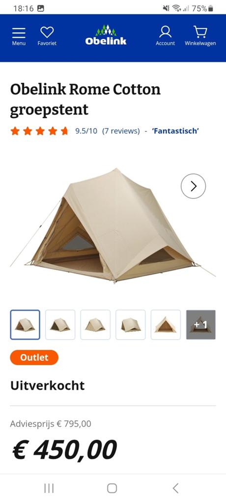 Pyramide tent Obelink Rome Cotton (Sahara) - 5 pers - katoen, Caravans en Kamperen, Tenten, Ophalen