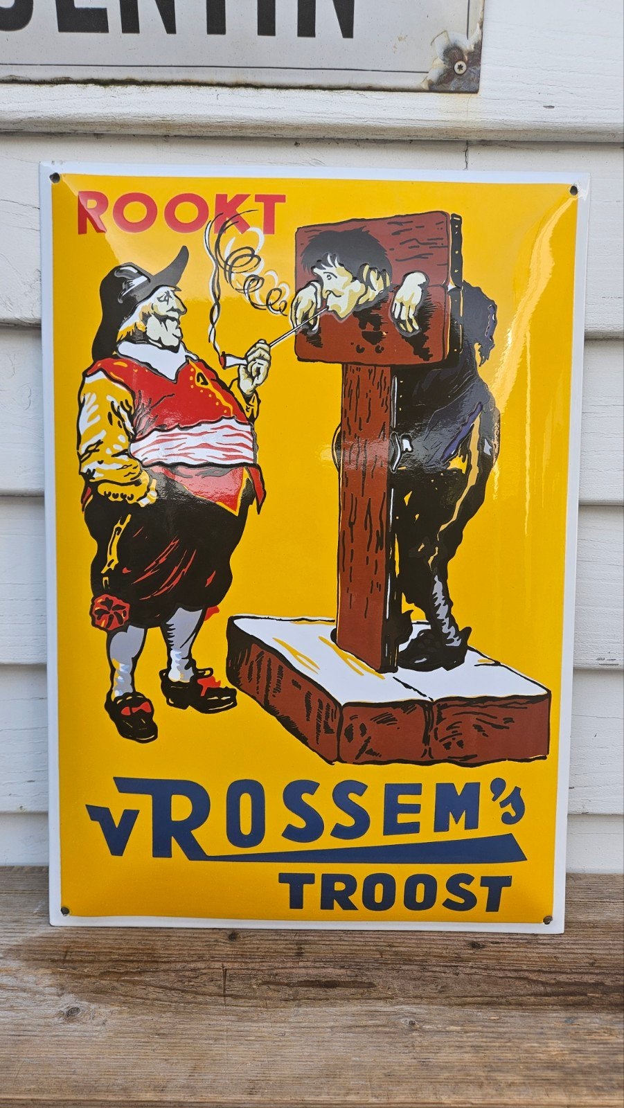 Emaille Reclamebord v Rossem's Troost, Ophalen of Verzenden, Gebruikt, Reclamebord