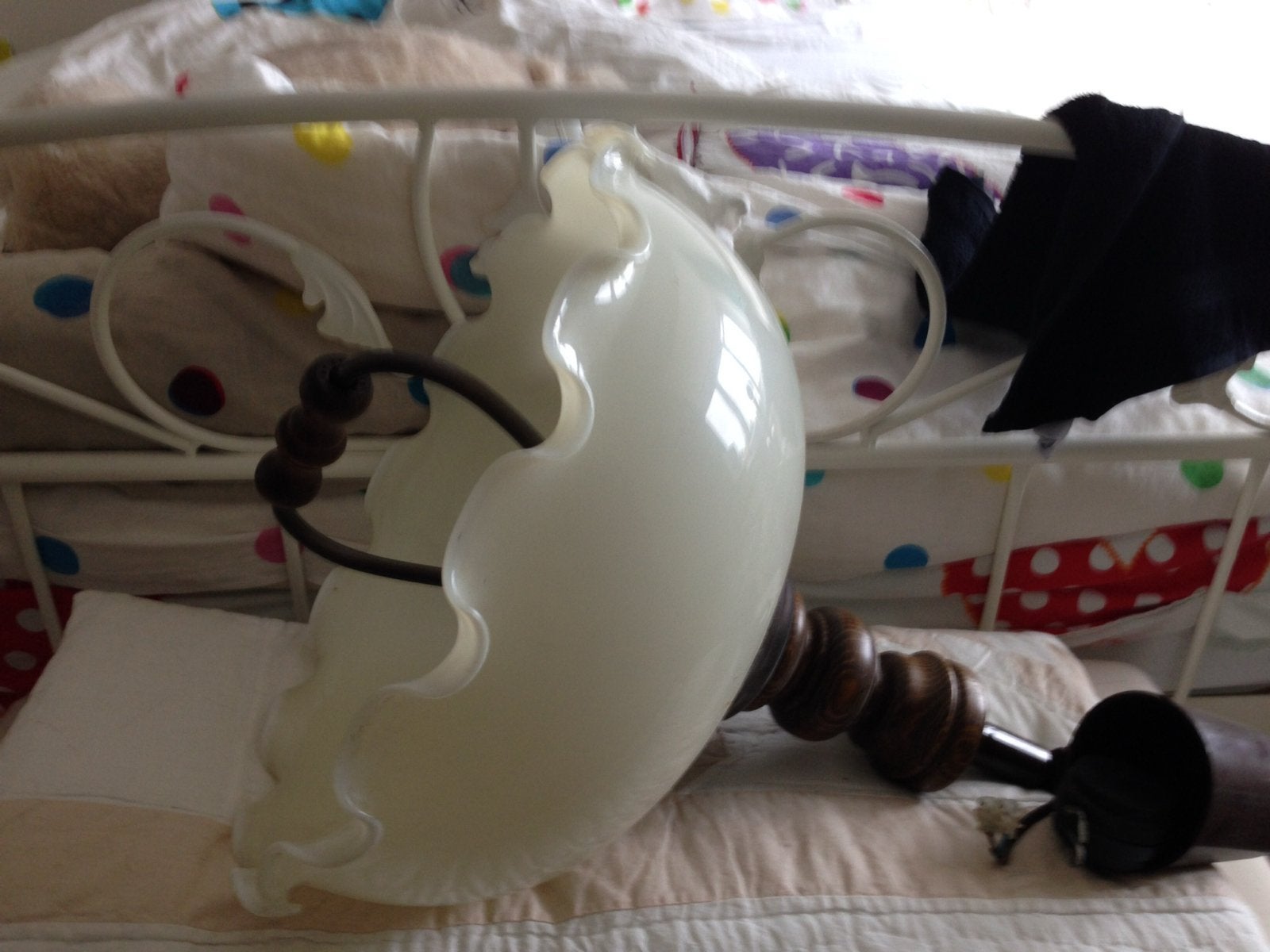 Vintage hanglamp met trekkoord en opaline glas, Ophalen, Gebruikt, Glas, E27 (groot)