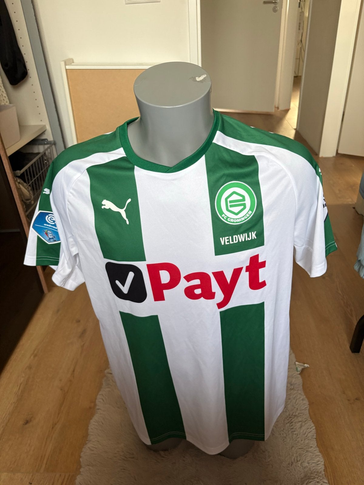 Matchworn fc groningen voetbalshirt lars veldwijk, Ophalen of Verzenden