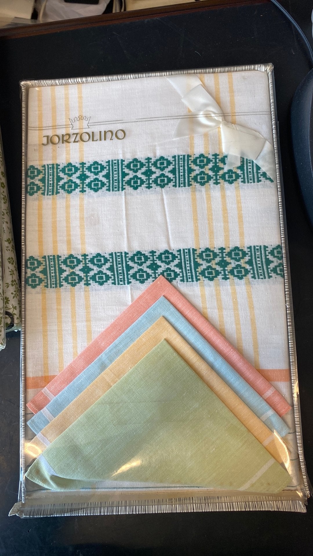Vintage tafelkleed mwt 4 servetten, Huis en Inrichting, Keuken | Textiel, Ophalen of Verzenden, Zo goed als nieuw, Wit, Tafelkleed of Tafelzeil