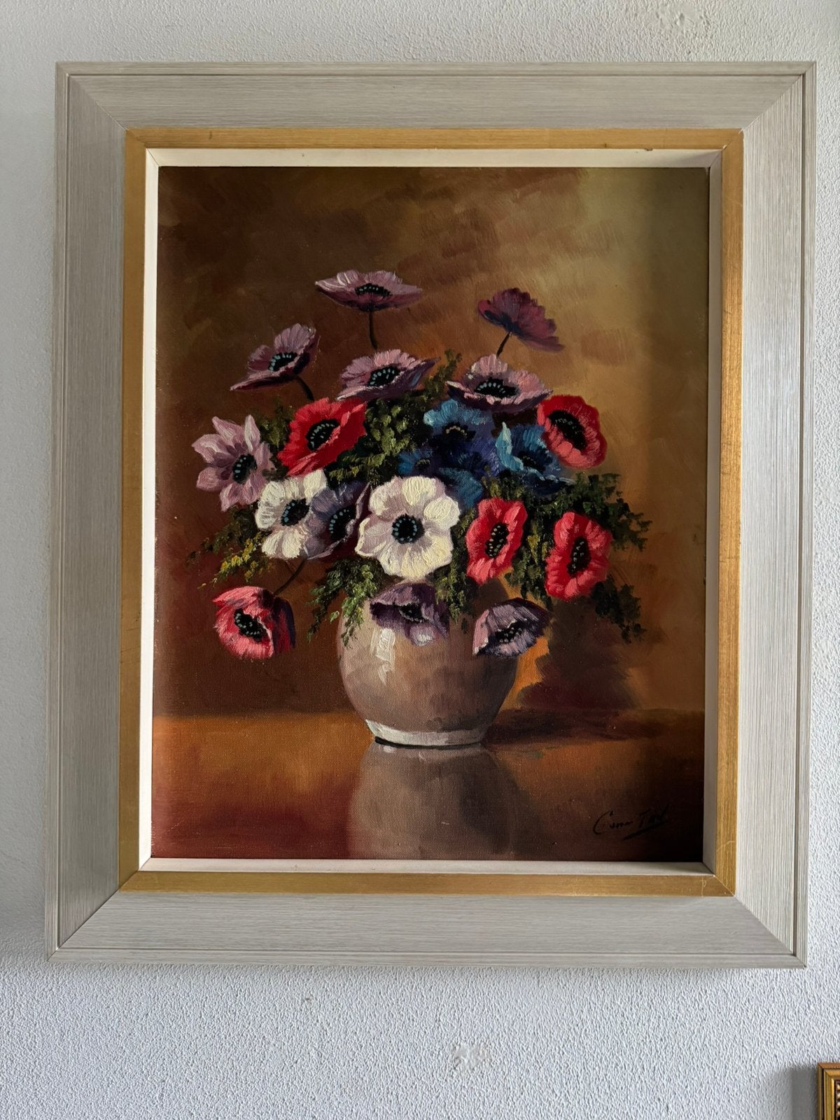 KunstenaarC.van Tril: kleurrijke bloemen in vaas ., Antiek en Kunst, Kunst | Schilderijen | Klassiek, Ophalen