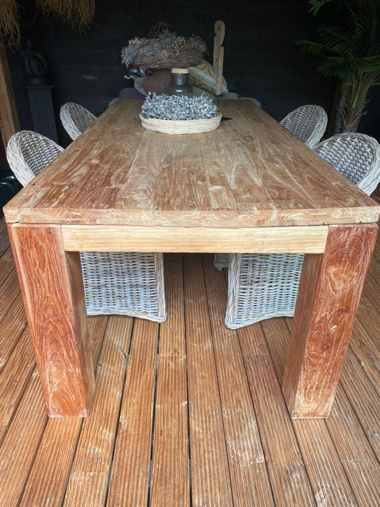 Grote teakhouten tafel, Huis en Inrichting, Gebruikt, 200 cm of meer, Rechthoekig, 50 tot 100 cm
