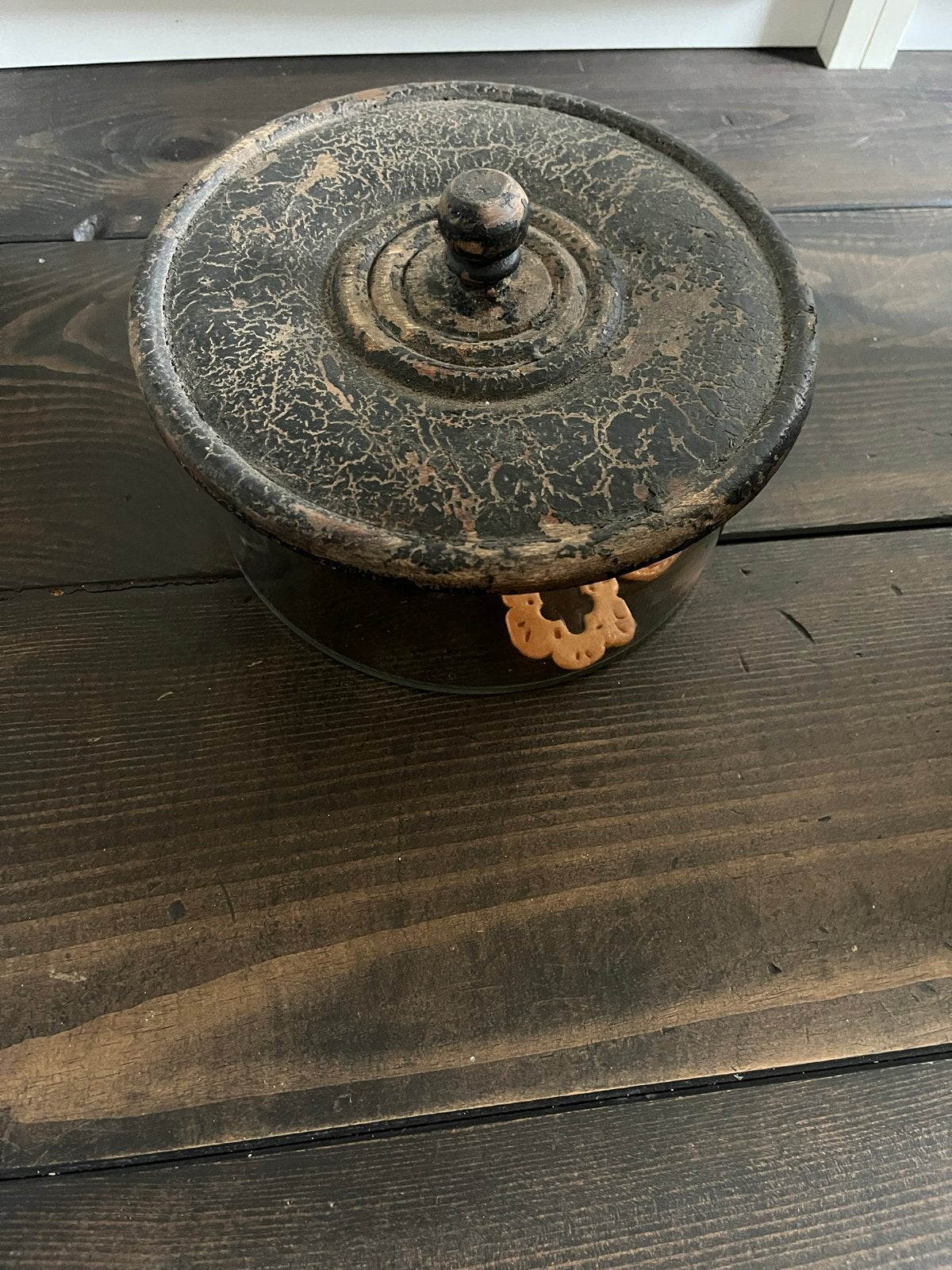 Voorraad pot/ koektrommel met houten deksel, Glas, Ophalen of Verzenden, Zo goed als nieuw, Voorraadpot