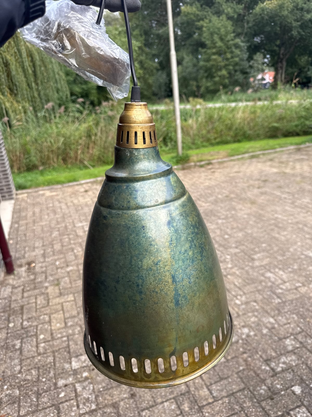 Kolony Hanglamp Groen/Brons - Vintage Stijl, Ophalen of Verzenden, Nieuw, Metaal, E27 (groot)