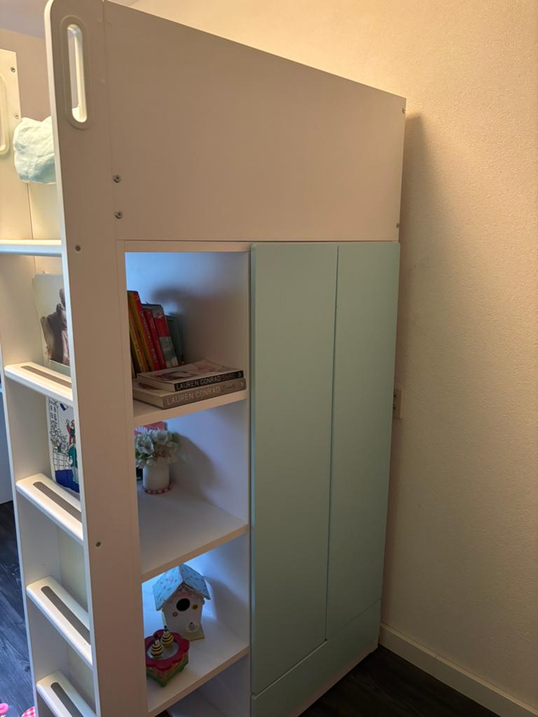 Hoogslaper mintgroen/wit, Kinderen en Baby's, Kinderkamer | Stapelbedden en Hoogslapers, Ophalen of Verzenden, Zo goed als nieuw