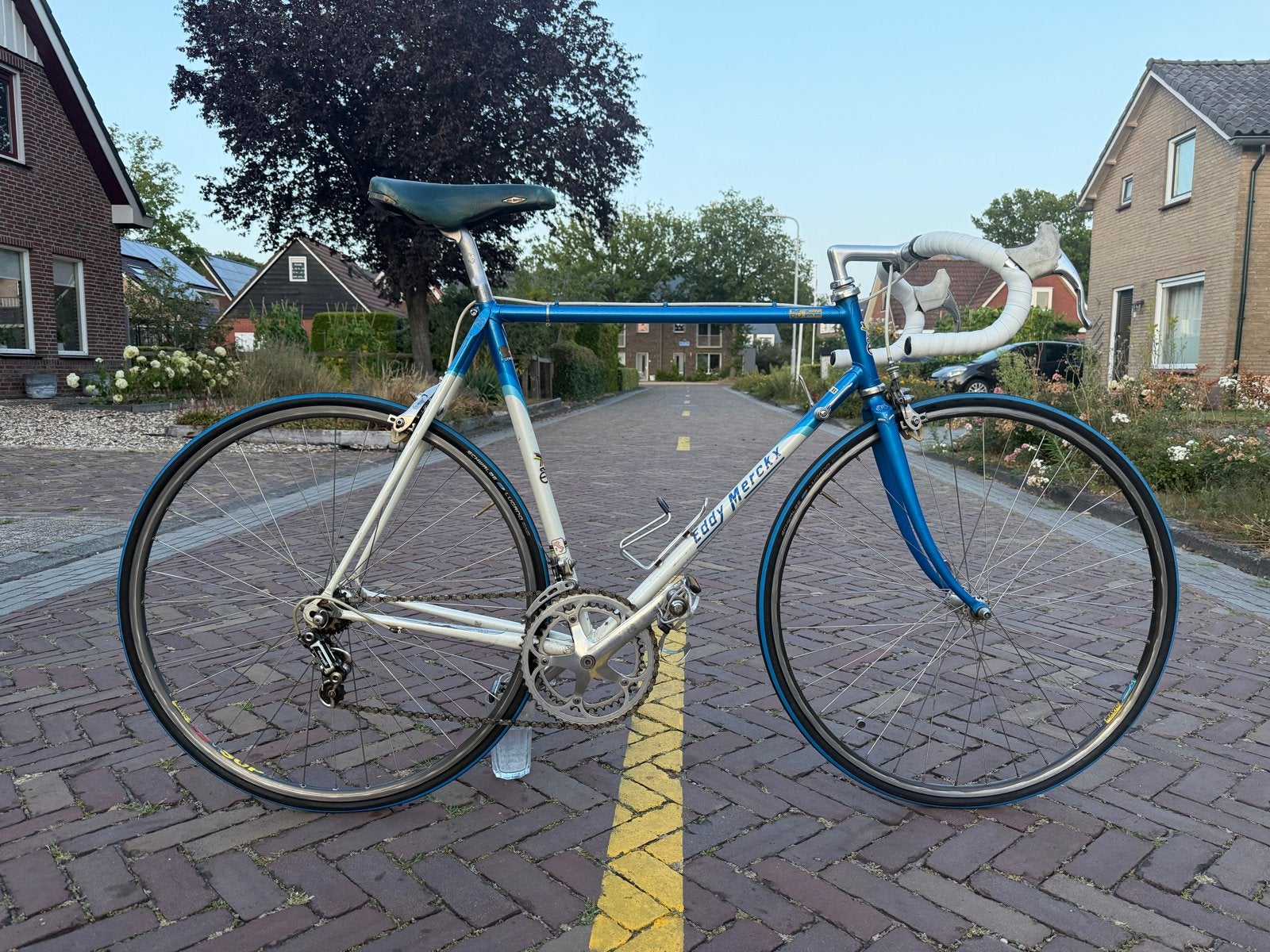 Vintage Eddy Merckx Corsa racefiets - Blauw/Wit, Gebruikt, Staal, 53 tot 57 cm, Ophalen