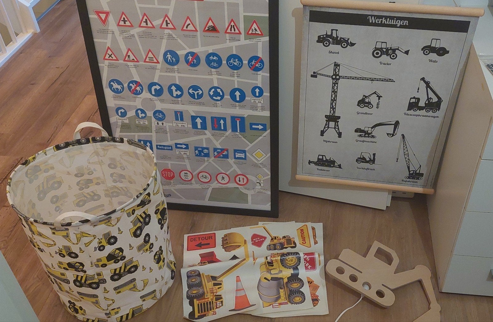 set verkeer/bouwvoertuigen accessoires voor slaapkamer, Ophalen of Verzenden, Zo goed als nieuw, Overige typen