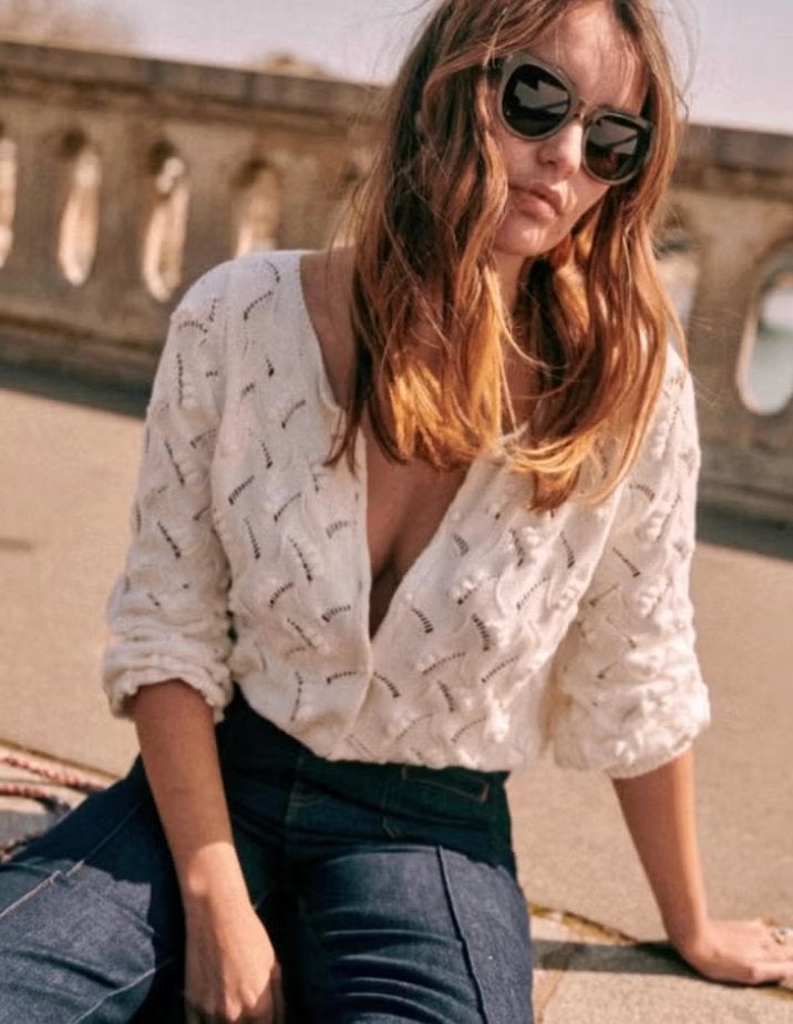 Sezane wit zomer vest katoen eyelet mt XL voor L/M ZGAN, Verzenden, Wit, Maat 42/44 (L), Zo goed als nieuw