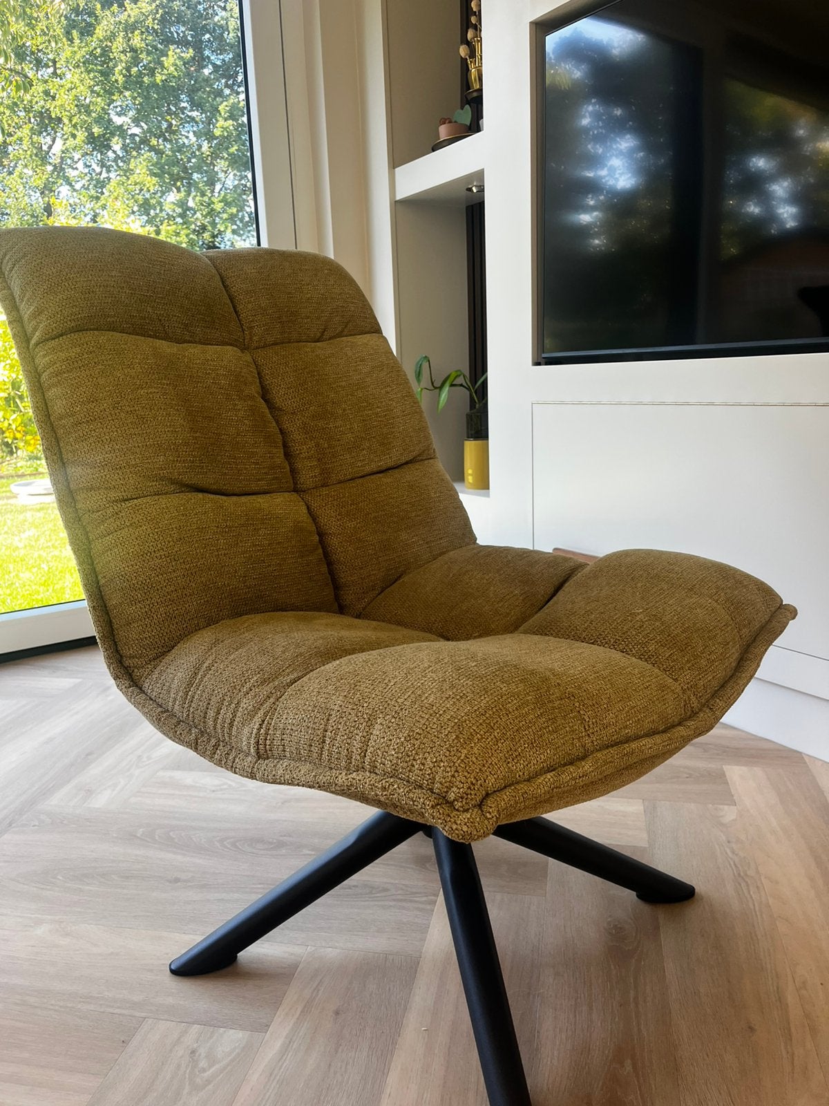 Draaifauteuil, Ophalen, Minder dan 75 cm, Zo goed als nieuw, Stof