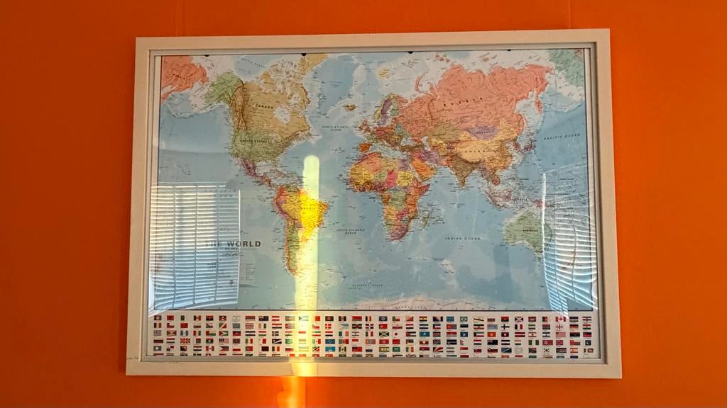 Ingelijste Wereldkaart, Ophalen, Hout, Meerkleurig, Zo goed als nieuw