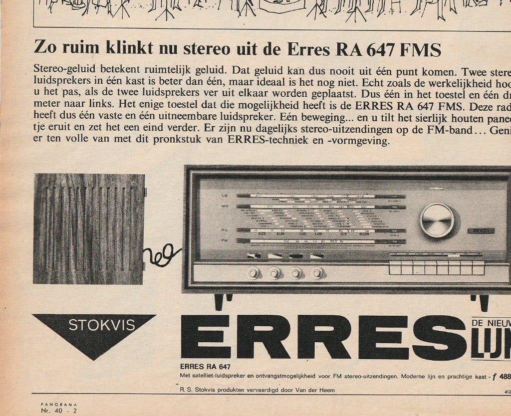 Retro reclame 1964 Erres radio RA 647 FMS nu stereo, Verzenden, Overige typen