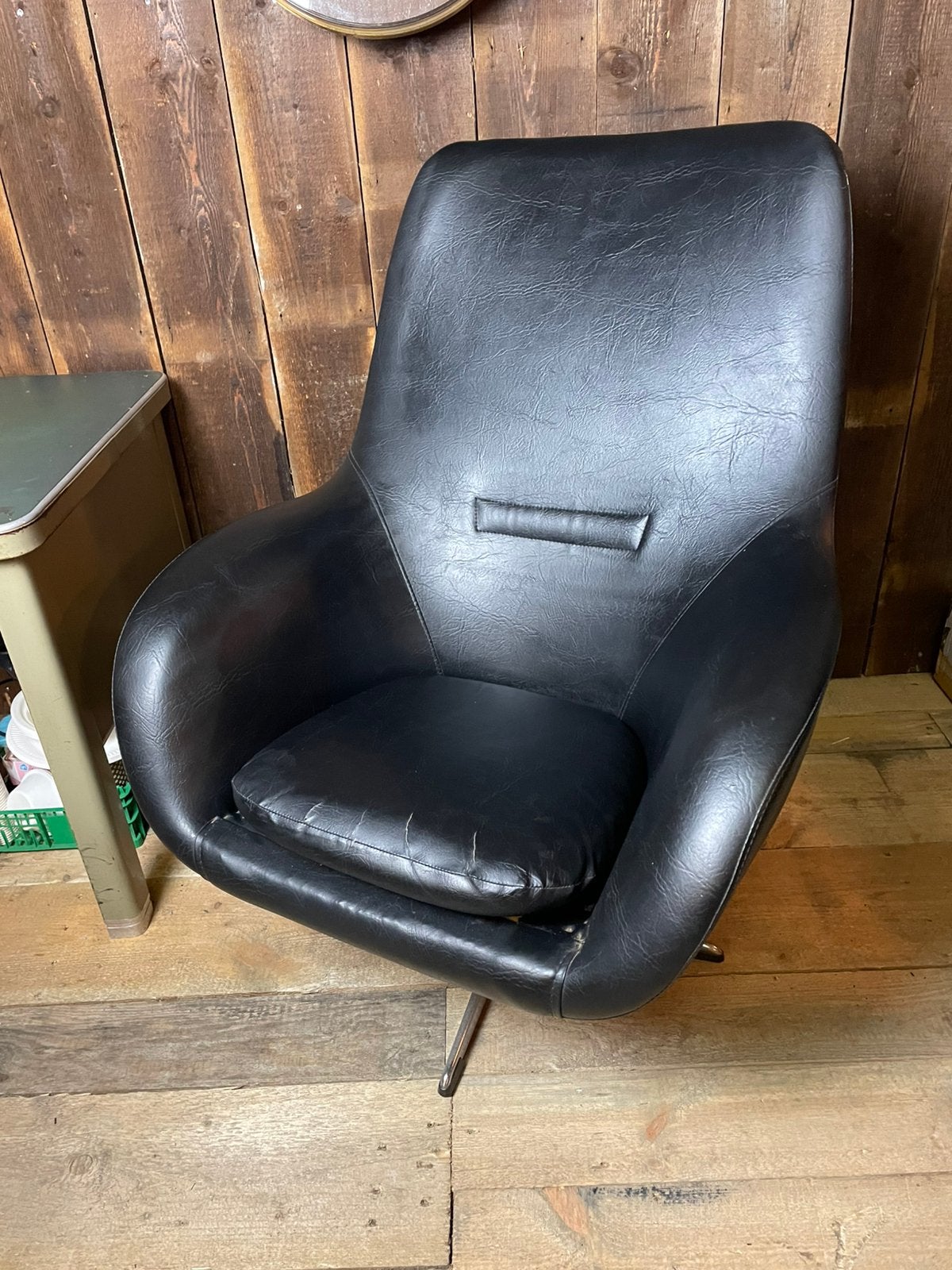 Vintage jaren 70 zwarte skai kuip stoel/ draai stoel, Huis en Inrichting, Ophalen, Gebruikt, Vintage, ?