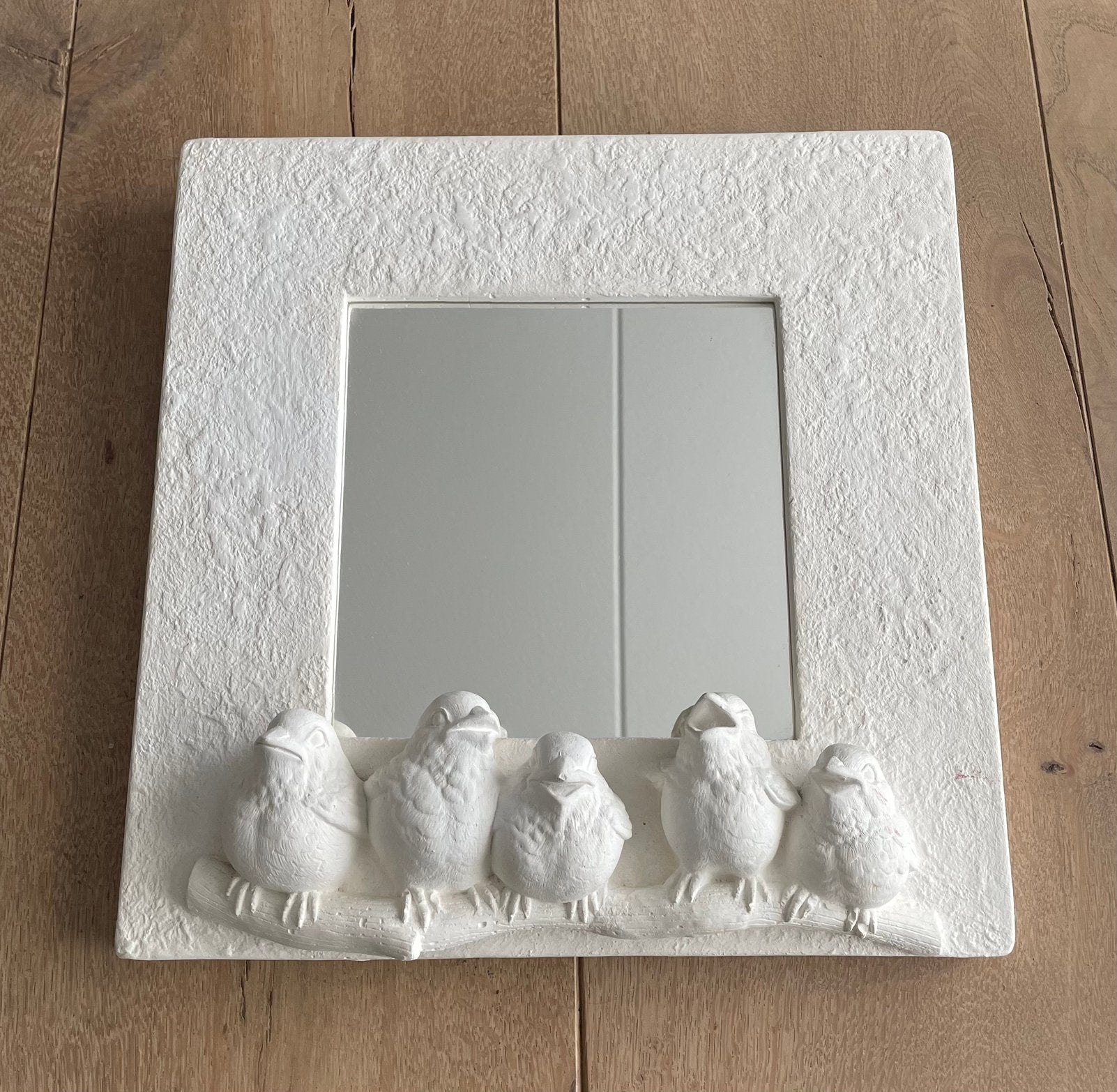 Vierkante spiegel met 3d vogeltjes op voorzijde, wit/crême,, Huis en Inrichting, Woonaccessoires | Spiegels, Minder dan 50 cm