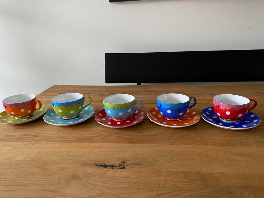 Oilily espresso- en cappuccinokopjes met suikerpot, Ophalen, Keramiek, Zo goed als nieuw, Overige stijlen