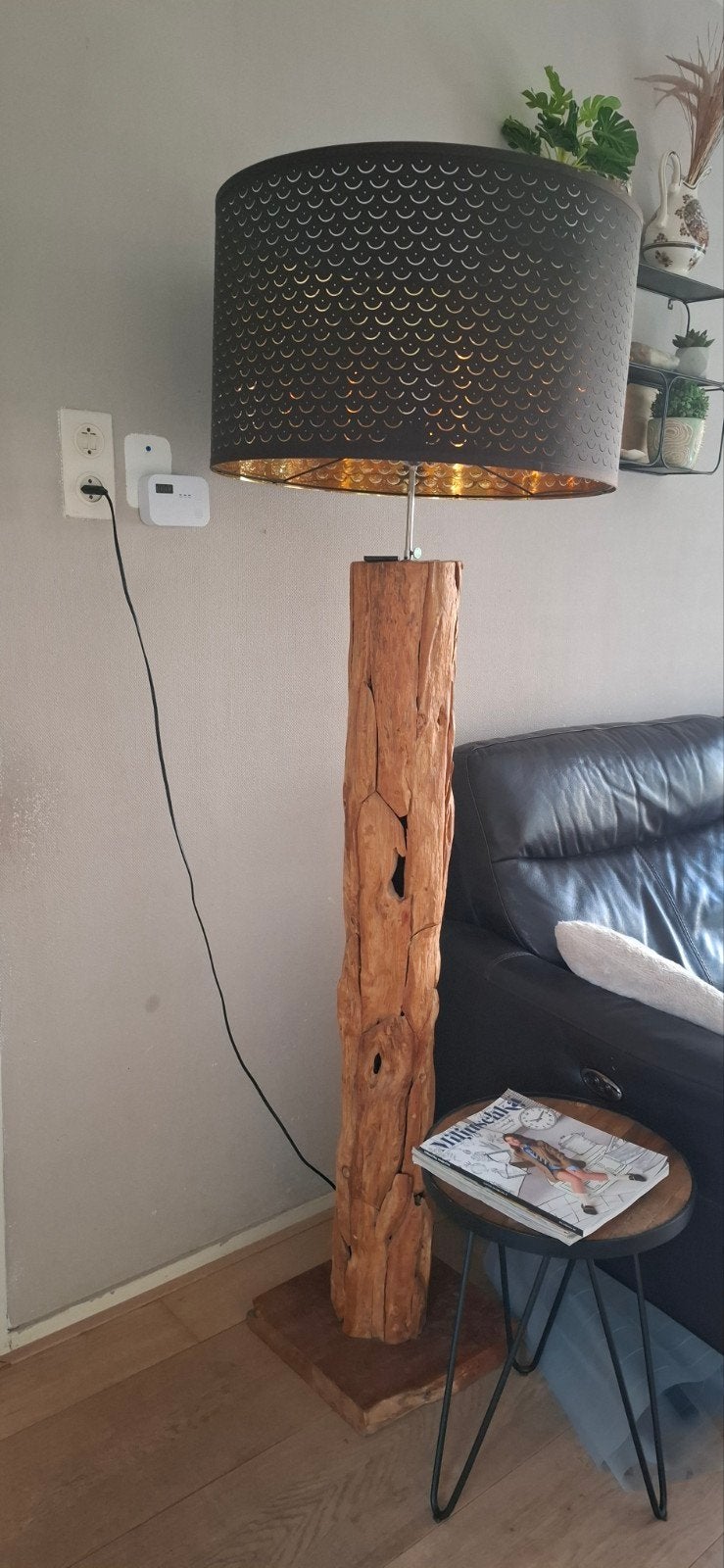 Unieke staande lamp van boomstam met kap, Huis en Inrichting, Ophalen, Gebruikt, Hout, 150 tot 200 cm