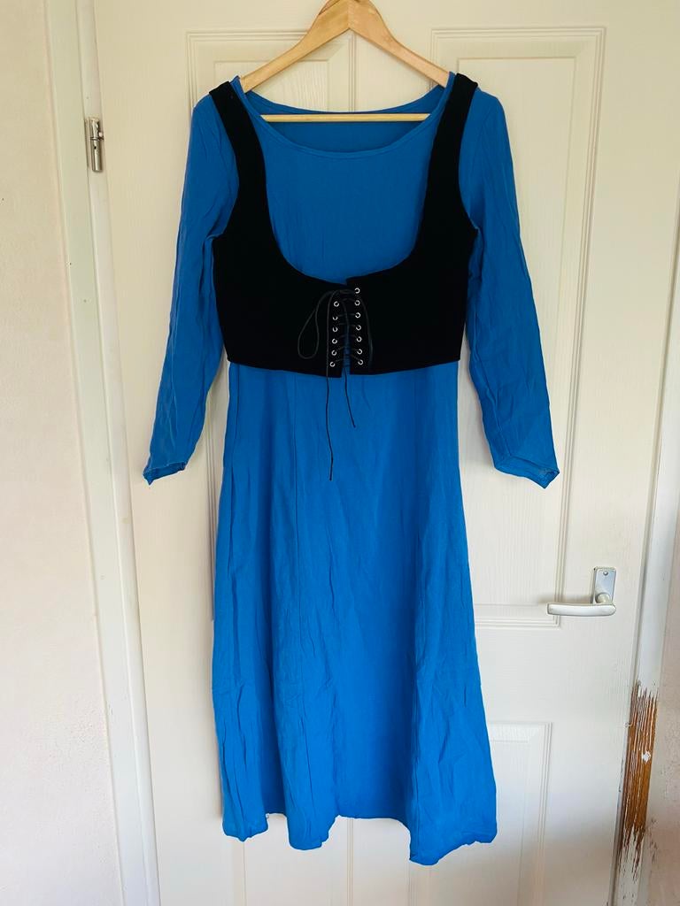 Blauwe renaissance jurk met zwart korset, Kleding | Dames, Maat 38/40 (M), Blauw, Nieuw, Ophalen of Verzenden