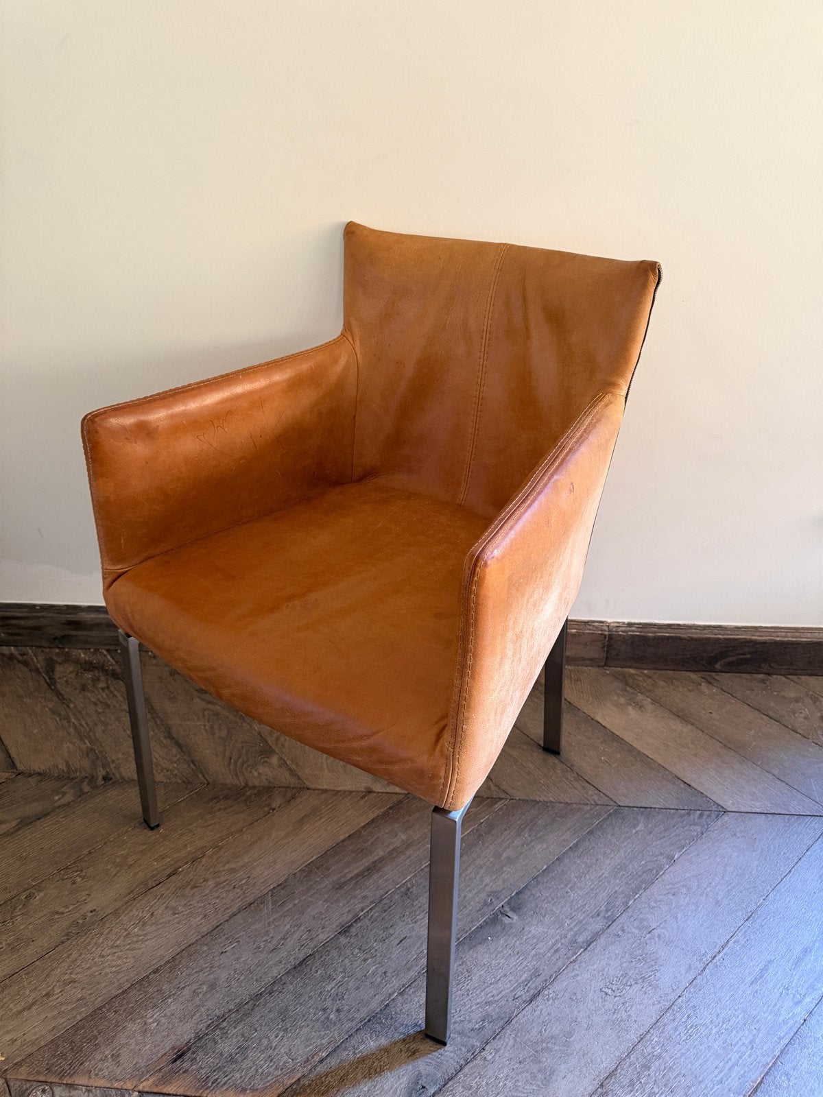 L' Ancora 6 Leren Eetkamerstoel Cognac stoelen eettafel, Ophalen, Gebruikt, Bruin, Leer