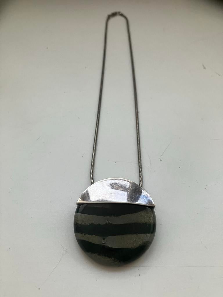 Zilveren (925) ketting en zilveren / glazen hanger, Ophalen of Verzenden, Zo goed als nieuw