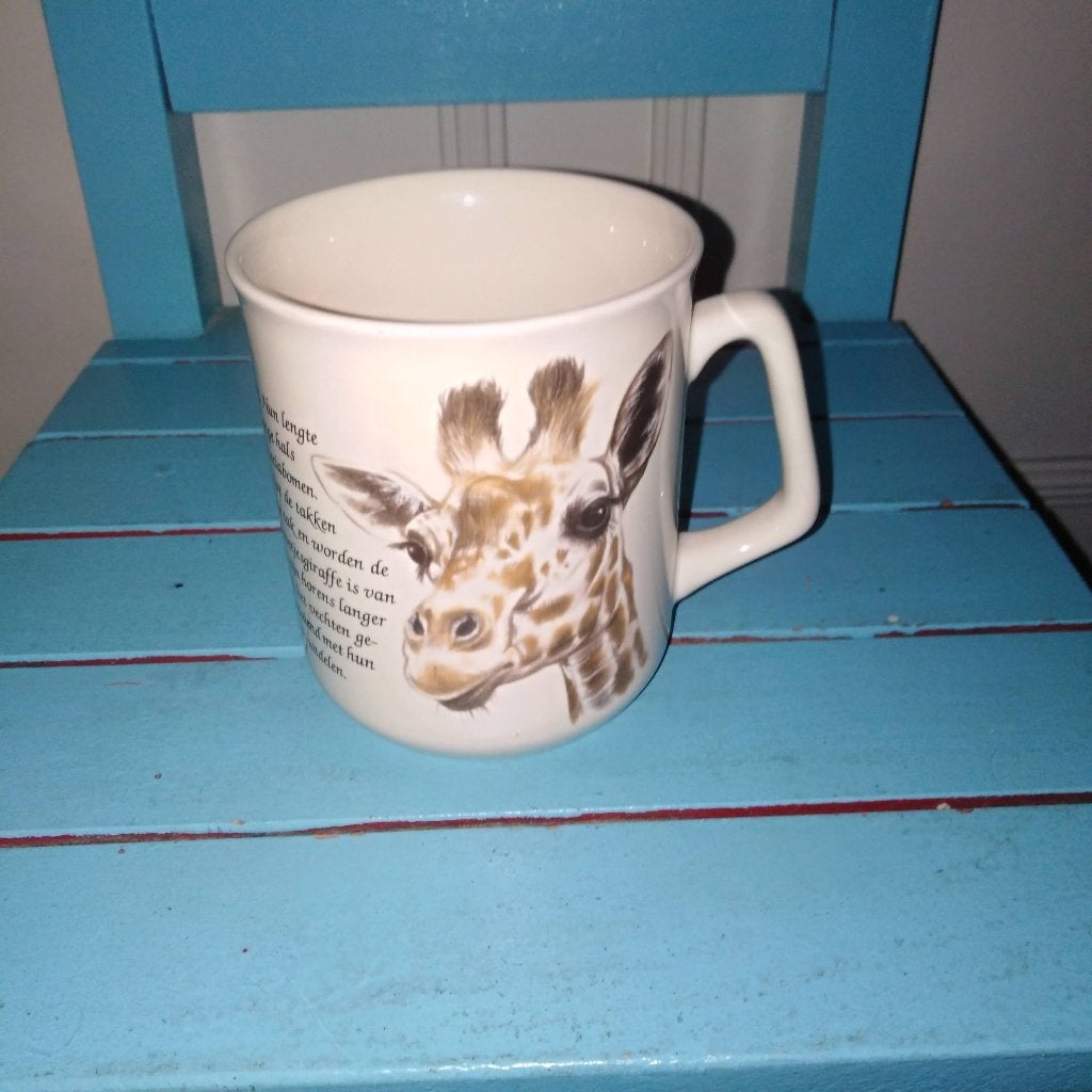 Mokken met dierenprint en verhaaltje 6 stuks - Animal Prints, Ophalen, Gebruikt, Mok, Overige stijlen