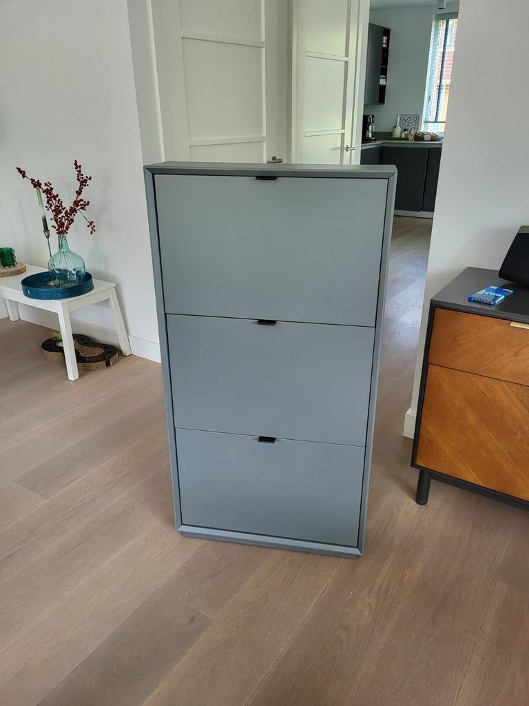 Houten schoenenkast met 3 vakken - Grijs, Ophalen of Verzenden, Gebruikt, Modern