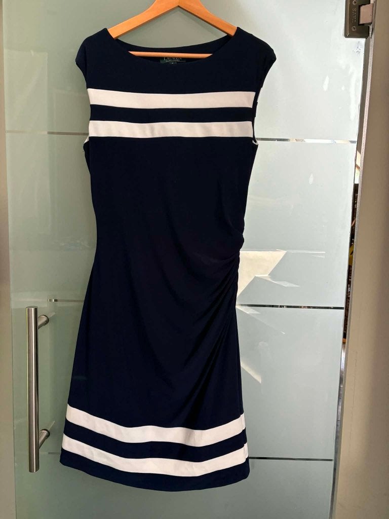 Klassieke Donkerblauwe Lauren Ralph Lauren Jersey Jurk, Kleding | Dames, Blauw, Maat 42/44 (L), Ophalen of Verzenden, Zo goed als nieuw