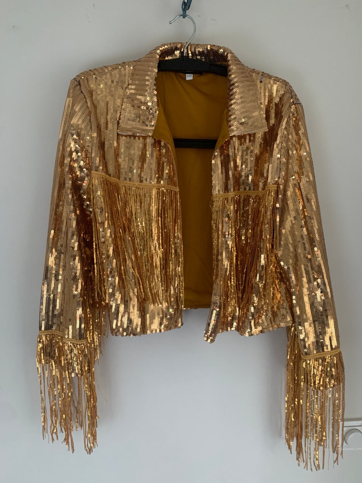 Gouden glitter jasje maat s/m, Ophalen of Verzenden, Zo goed als nieuw, Maat 38/40 (M), Carnaval