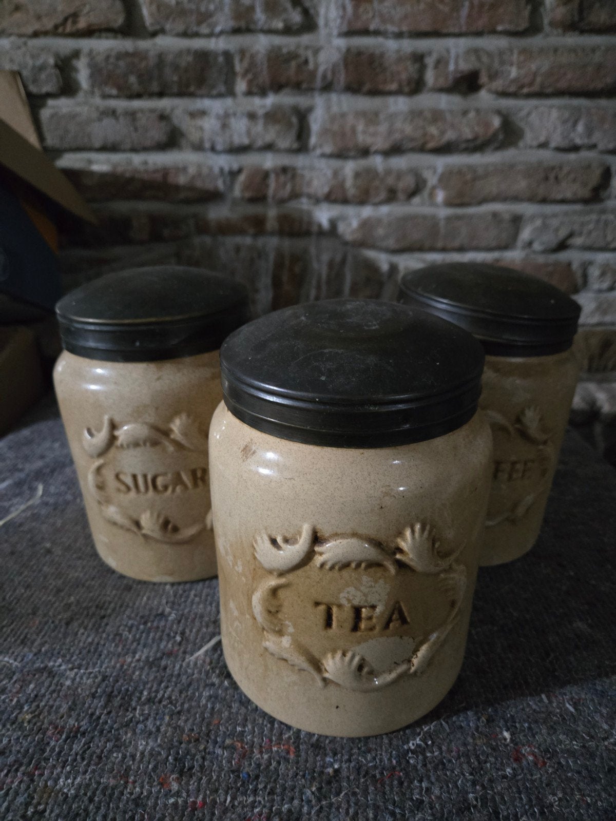 Vintage voorraadpotten set (suiker, thee, koffie), Antiek en Kunst, Ophalen of Verzenden