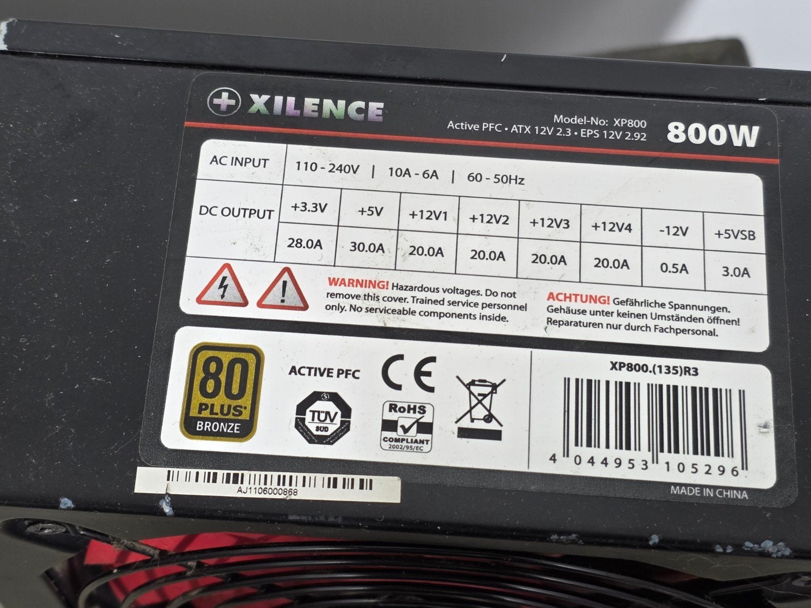 Xilence 800w max voeding psu power supply xp800, Gebruikt, ., Ophalen of Verzenden, .