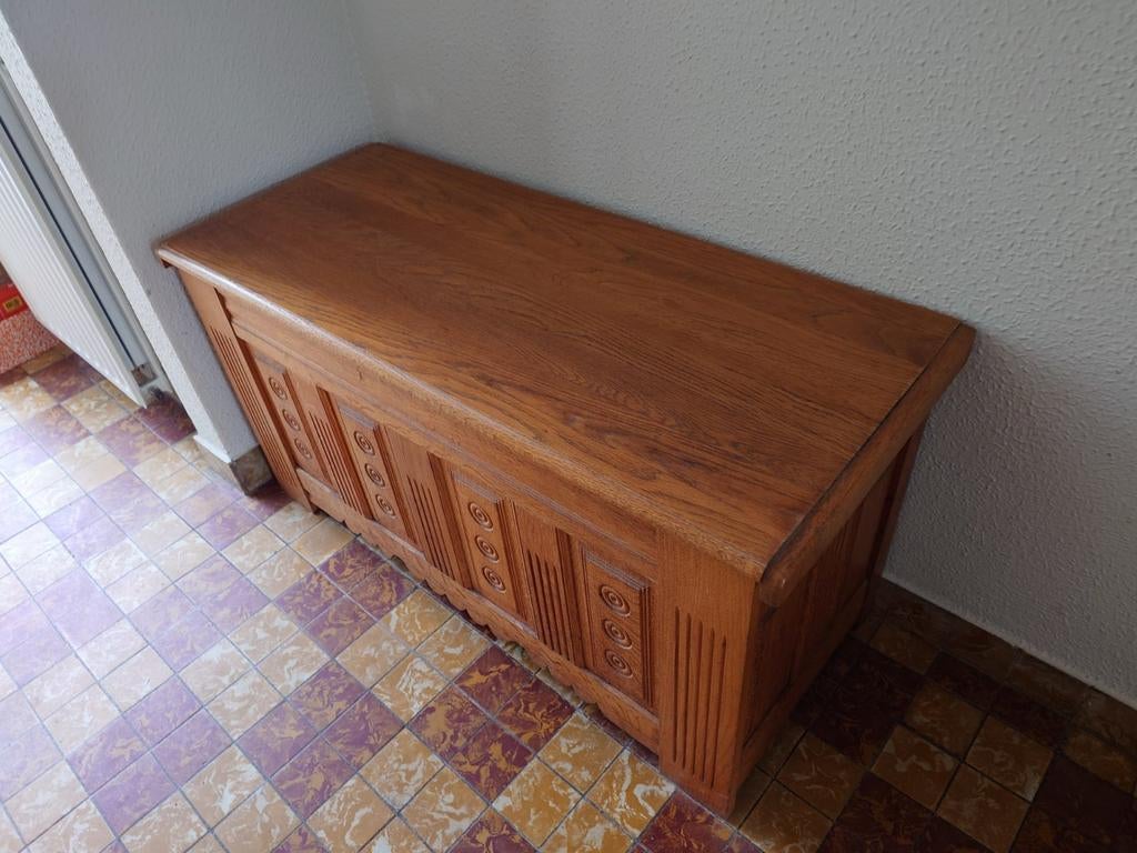 Massief eiken dekenkist - 122x50x62 cm, Ophalen, 100 tot 150 cm, 50 tot 75 cm, Eikenhout