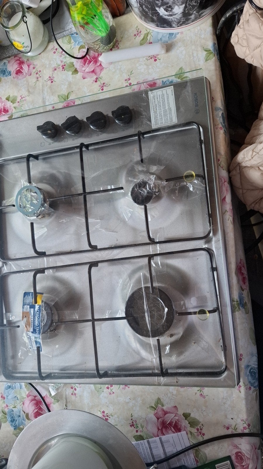 Zo goed als nieuw Bosch gasstel 4 pits met glas afdekplaat, Ophalen of Verzenden, Zo goed als nieuw, Gas, 4 kookzones