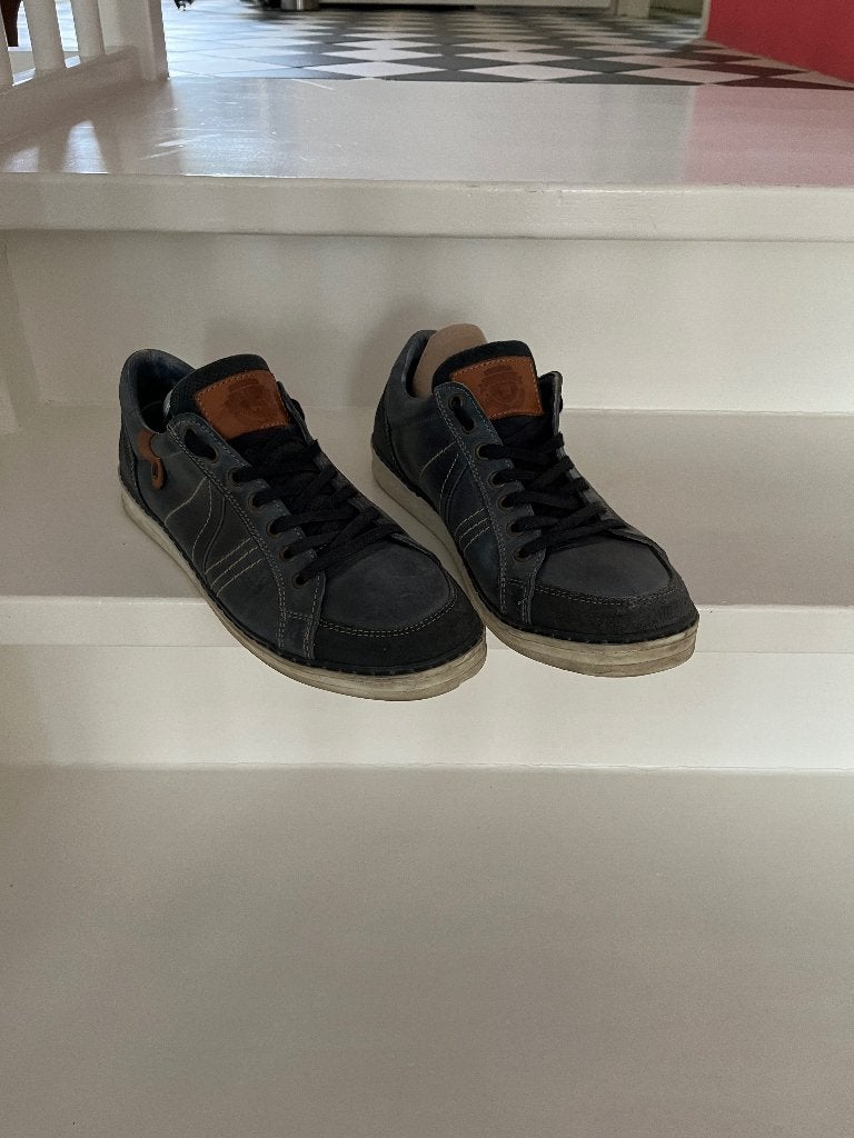 Herenschoenen maat 45 blauw leer zgan, Ophalen of Verzenden, Zo goed als nieuw, Blauw