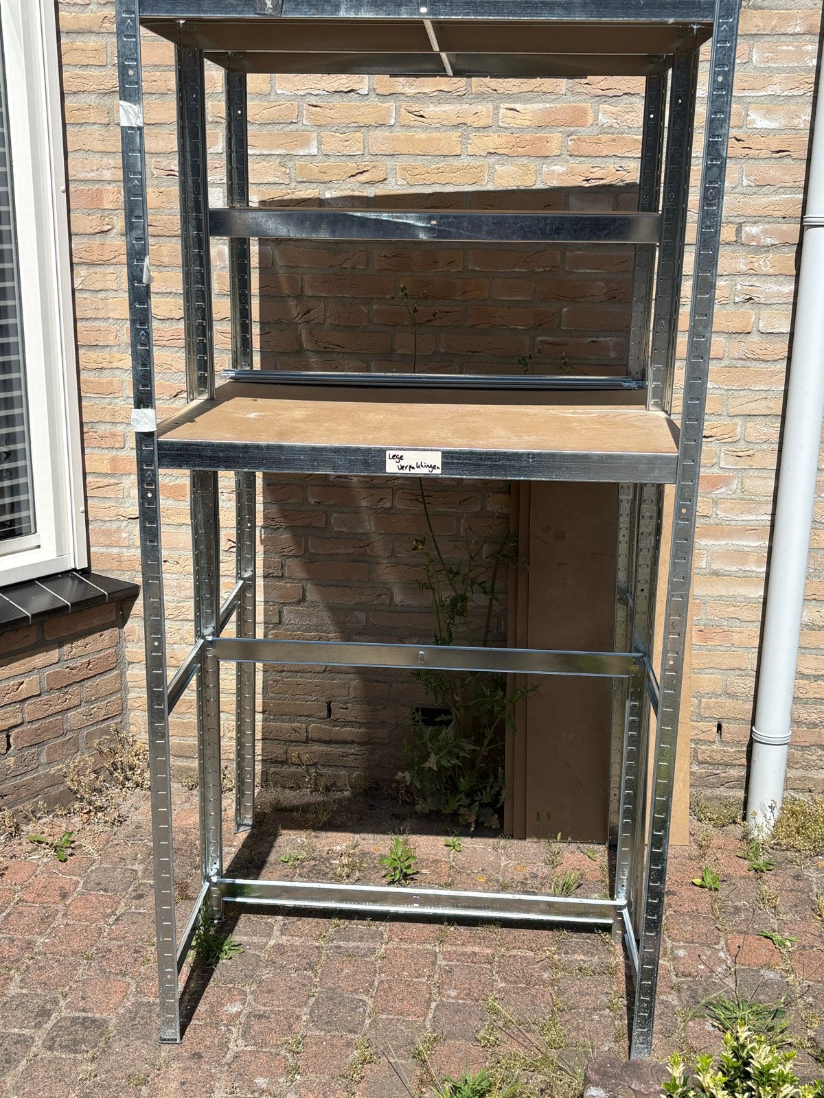 Stevig metalen opbergrek met houten planken, Ophalen, Gebruikt