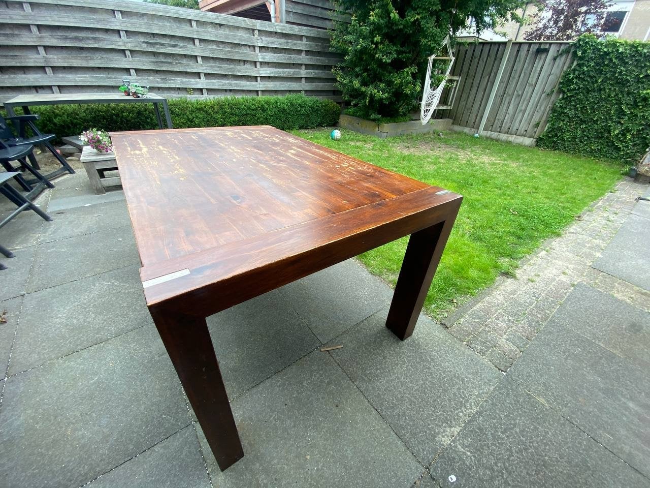 Uitschuifbare acaciahouten eettafel (160-210 cm), Ophalen, Gebruikt, 50 tot 100 cm, 150 tot 200 cm
