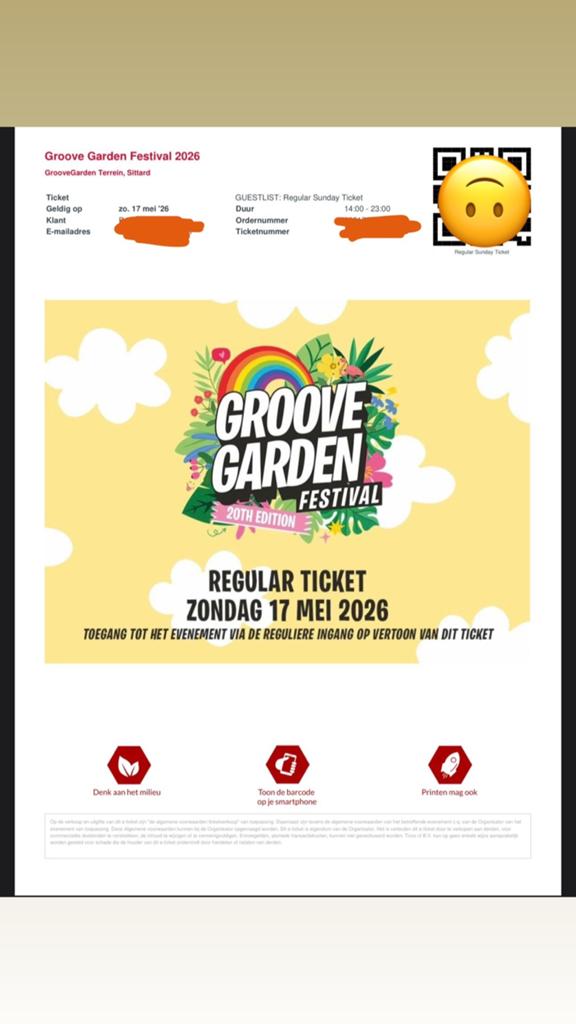 Groove garden tickets zondag 17 mei. 1 stuk €15 2 stuks €20, Twee personen