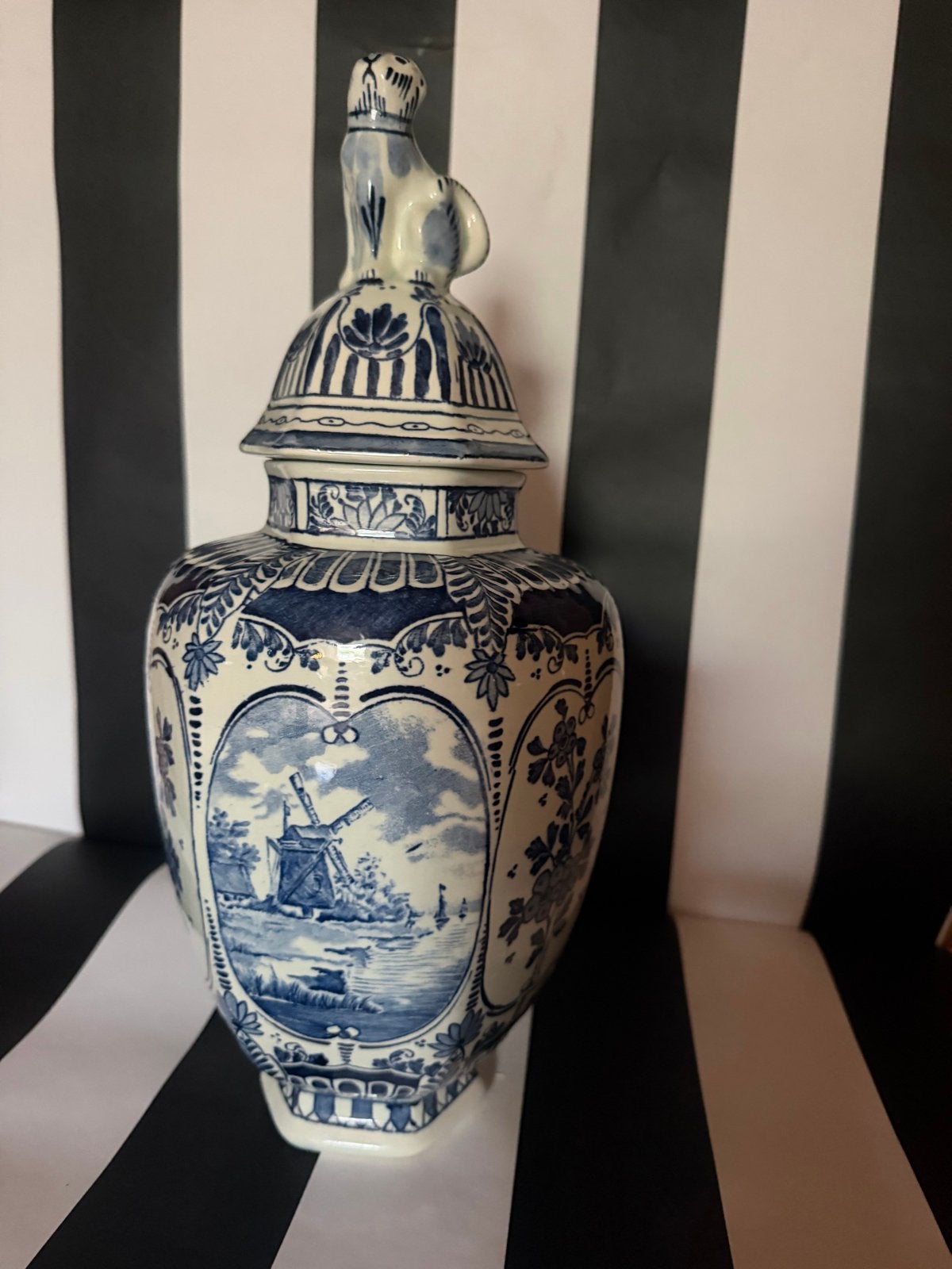 Grote Delfts Blauwe Dekselvaas Royal Sphinx by Boch, Ophalen of Verzenden