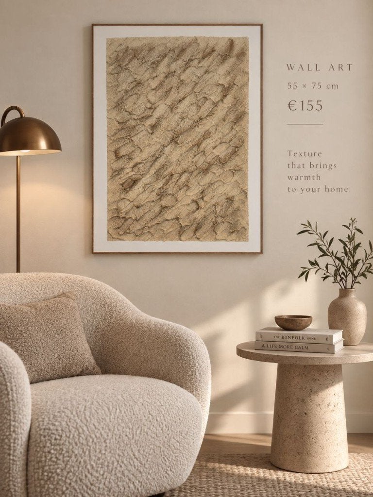 Textuur wandkunst – warme beige tinten – 55  75 cm, Ophalen of Verzenden