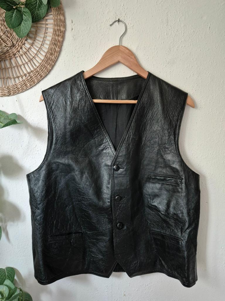 Vintage leren gilet L/XL, Maat 52/54 (L), Zwart, Vintage, Ophalen of Verzenden