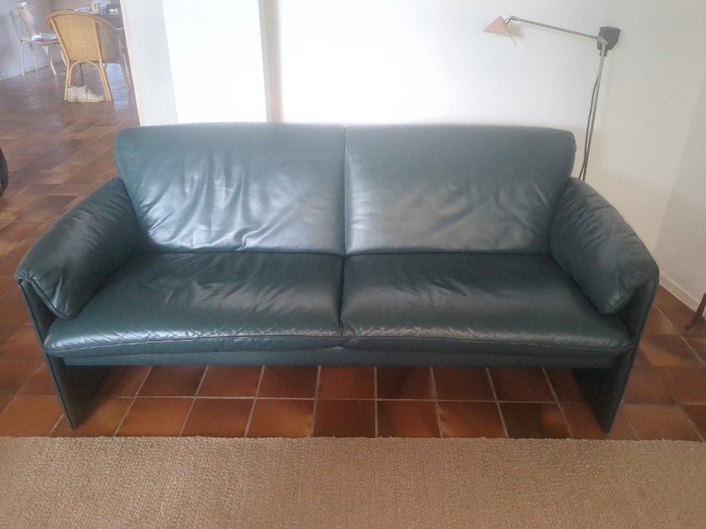 Leren bank blauw/groen, Ophalen, Gebruikt, 150 tot 200 cm, Tweepersoons