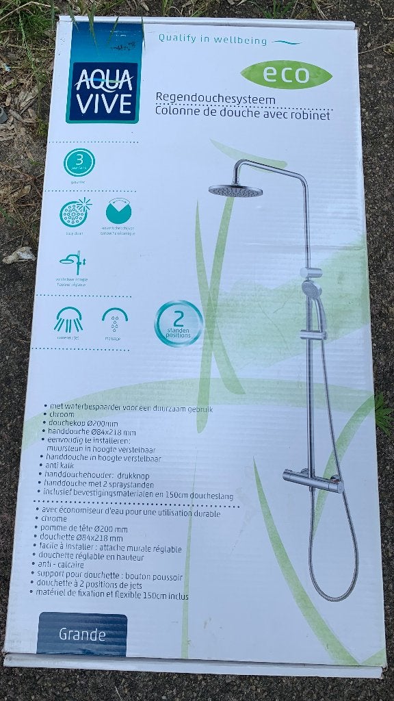 Aqua Vive regendouche Systeem met thermostaat kraan, Doe-het-zelf en Verbouw, Sanitair, Ophalen of Verzenden, Nieuw, Chroom, Douche