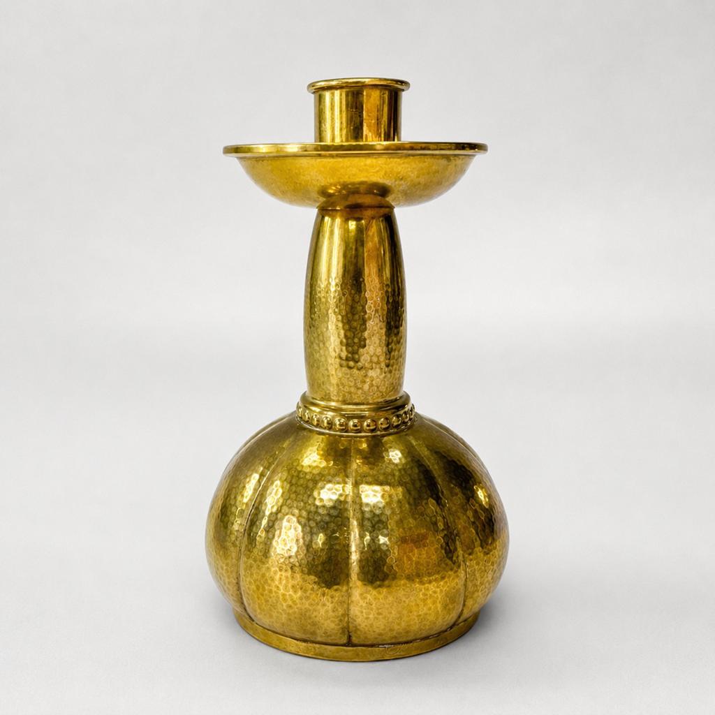 WMF Jugendstil kandelaar – gehamerd messing – ca. 1910, Ophalen of Verzenden, Koper of Brons