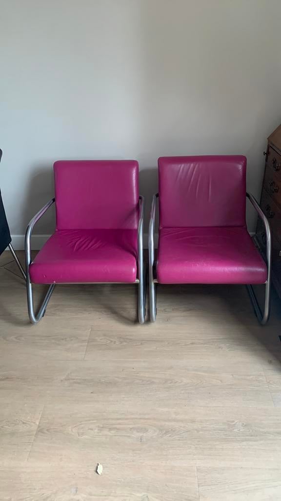 2 stoeltjes, Huis en Inrichting, Fauteuils, Gebruikt, Ophalen of Verzenden, Leer, 50 tot 75 cm